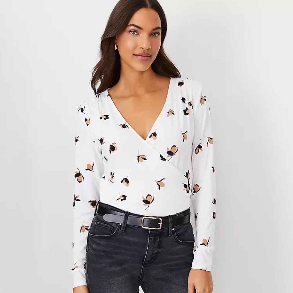Ann Taylor Floral Shirred Wrap Top